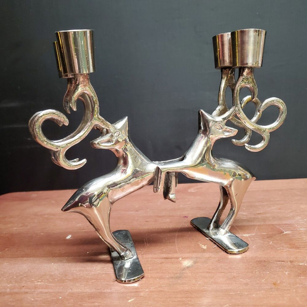 Vintage Leaping Deer Stag Reindeer 4 Candle Holder